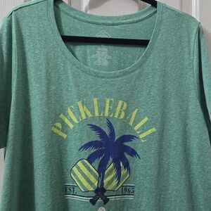 ST. JOHN'S BAY BRAND WOMENS PLUS GREEN SHORT SLEEVE "PICKLEBALL" TEE-SHIRT 0X